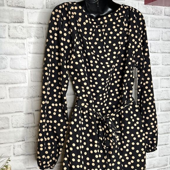 mudpie Tan & Black Samantha Dress Shirt Dress Size Medium Polka Dot - Picture 6 of 9